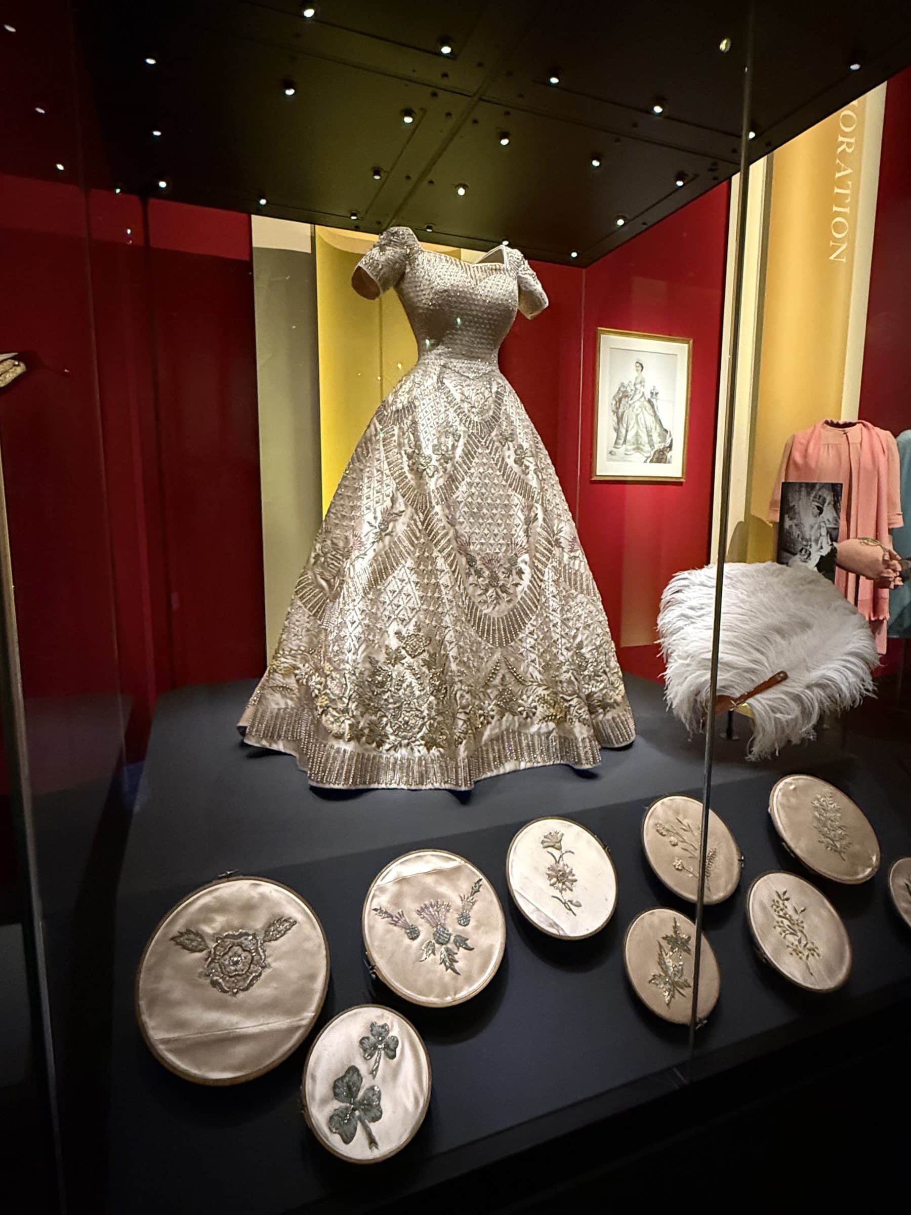 One of Queen Elizabeth's state occasion gowns, intricately embellished